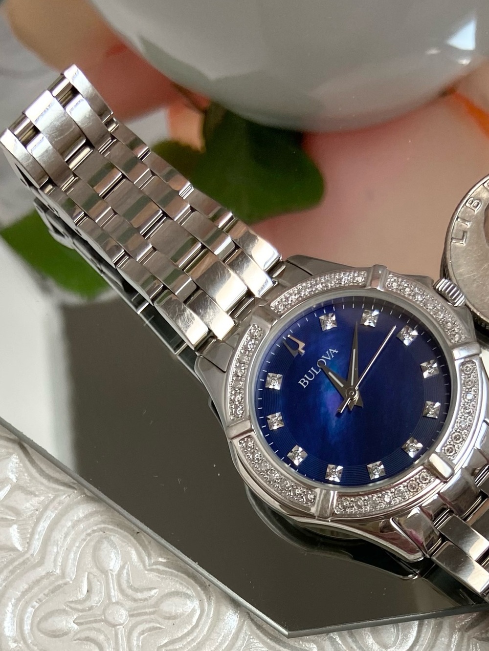 Bulova Diamond Accented Bezel & Dial Blue Mother of Pearl Dial Stainless Watch - Picture 15 of 16